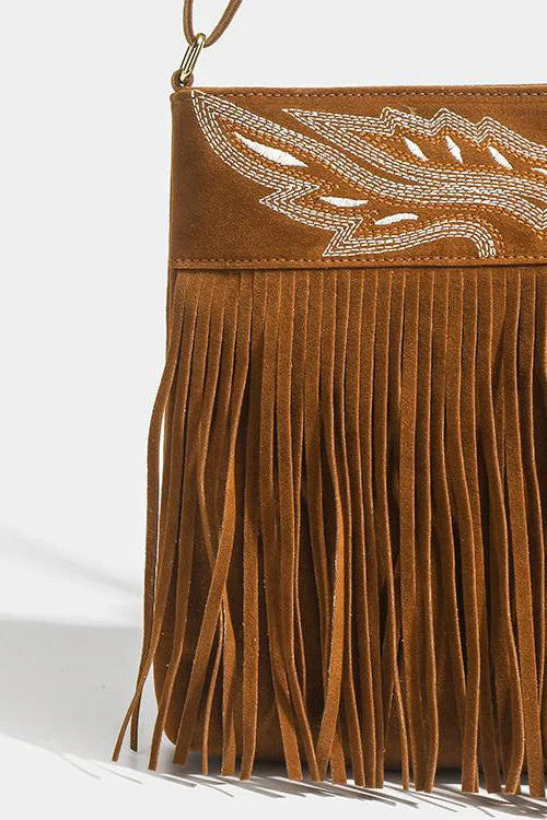 Sac bandoulière à franges marron style cowboy western