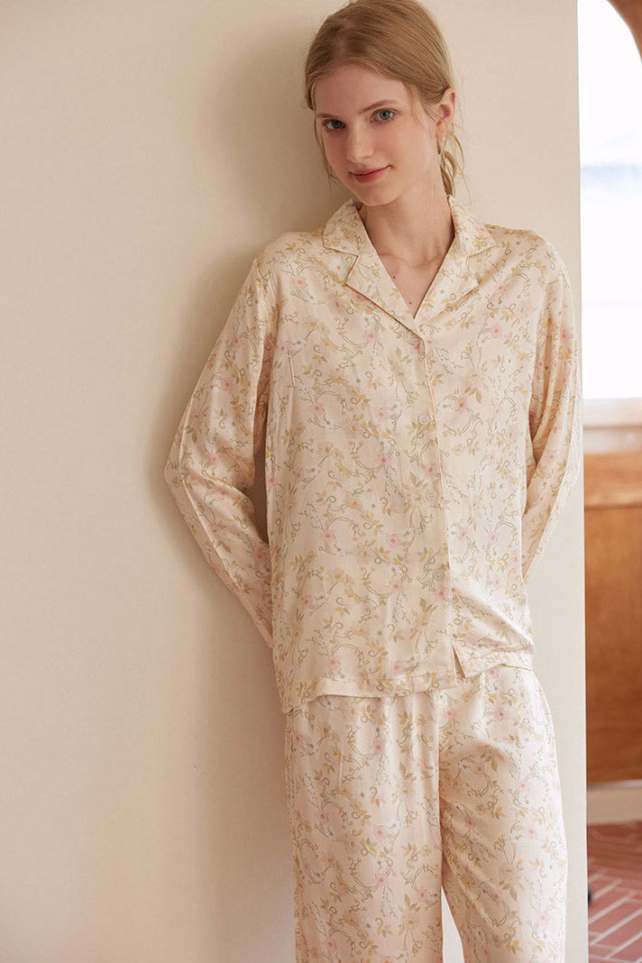 Floral Print Notched Collar Sleepwear Set