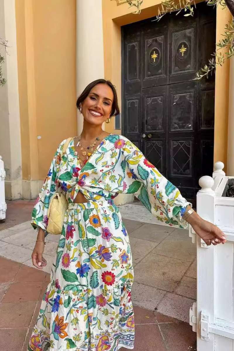 Vestido com estampa de manga lanterna