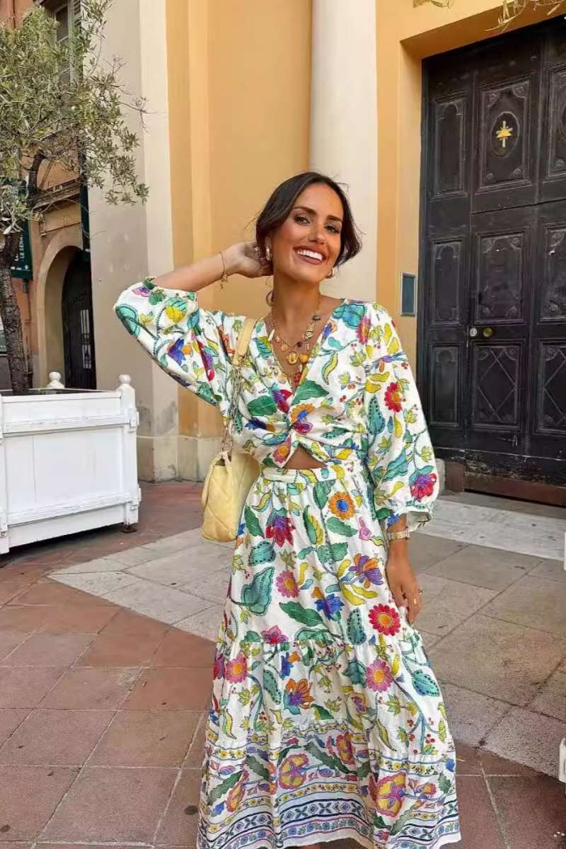 Vestido com estampa de manga lanterna