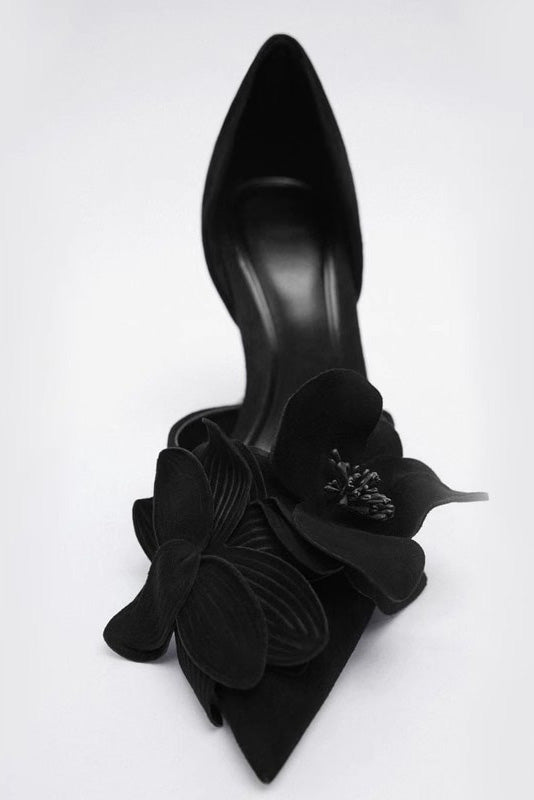 Blumenverzierte Spitz High Heels