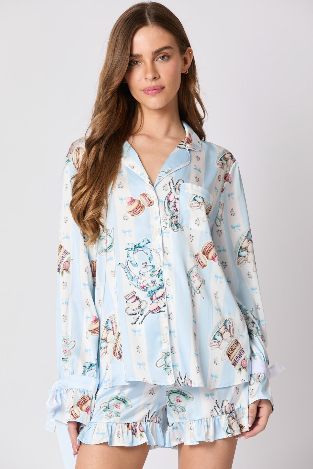 Tea Party Print Bow Tie Pyjama Set