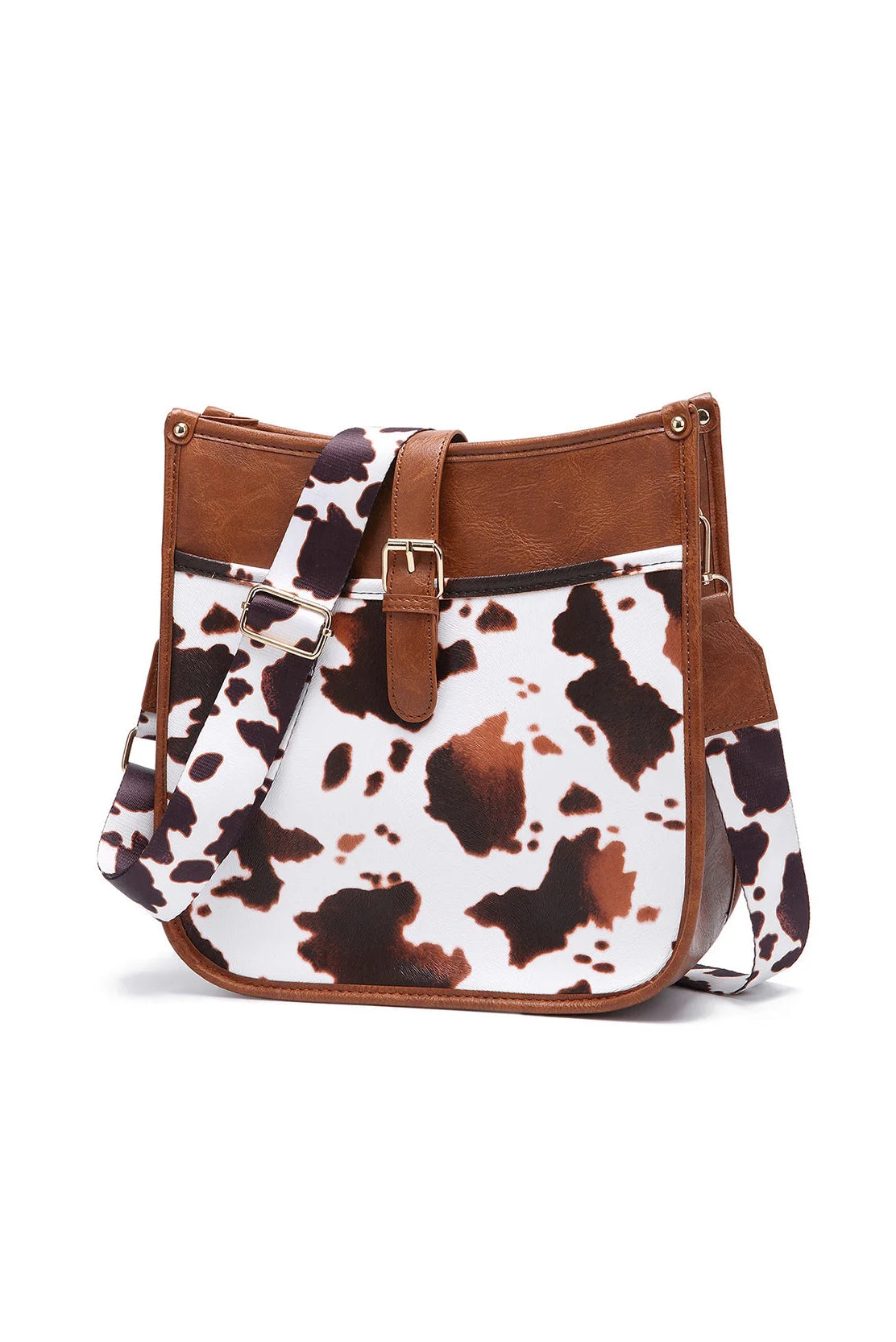 Borsa a tracolla con stampa mucca marrone stile cowboy occidentale