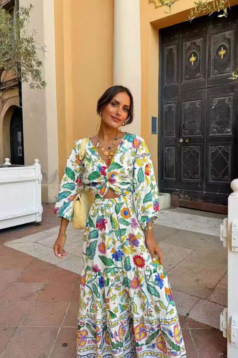 Vestido com estampa de manga lanterna