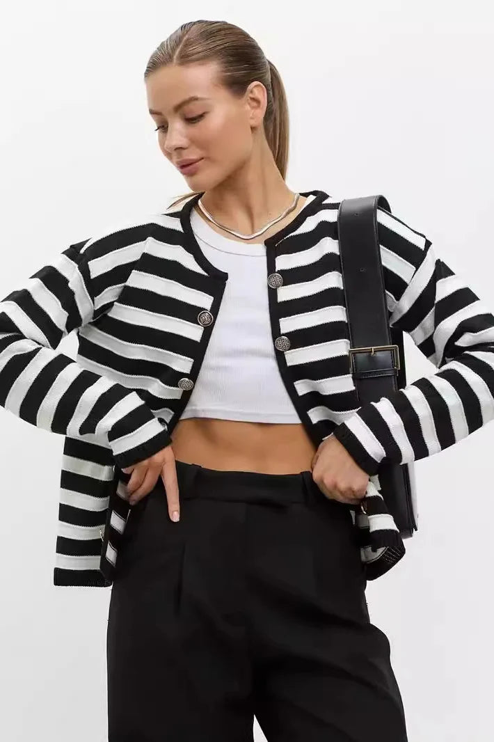 Striped Dropped Shoulder Long Sleeve Cardigan