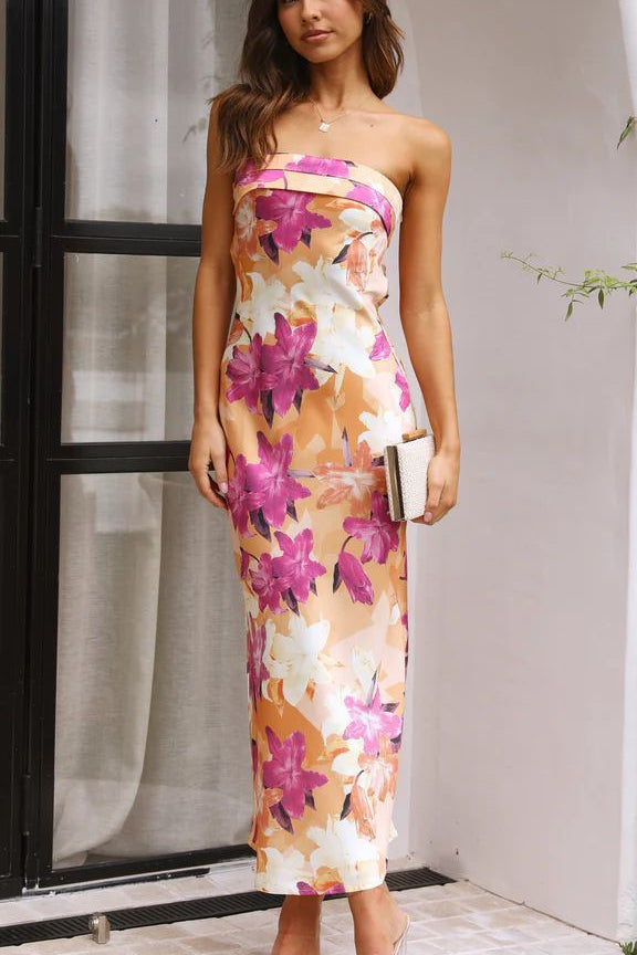 Miya Maxi Kleed - Orange / Rosa Print