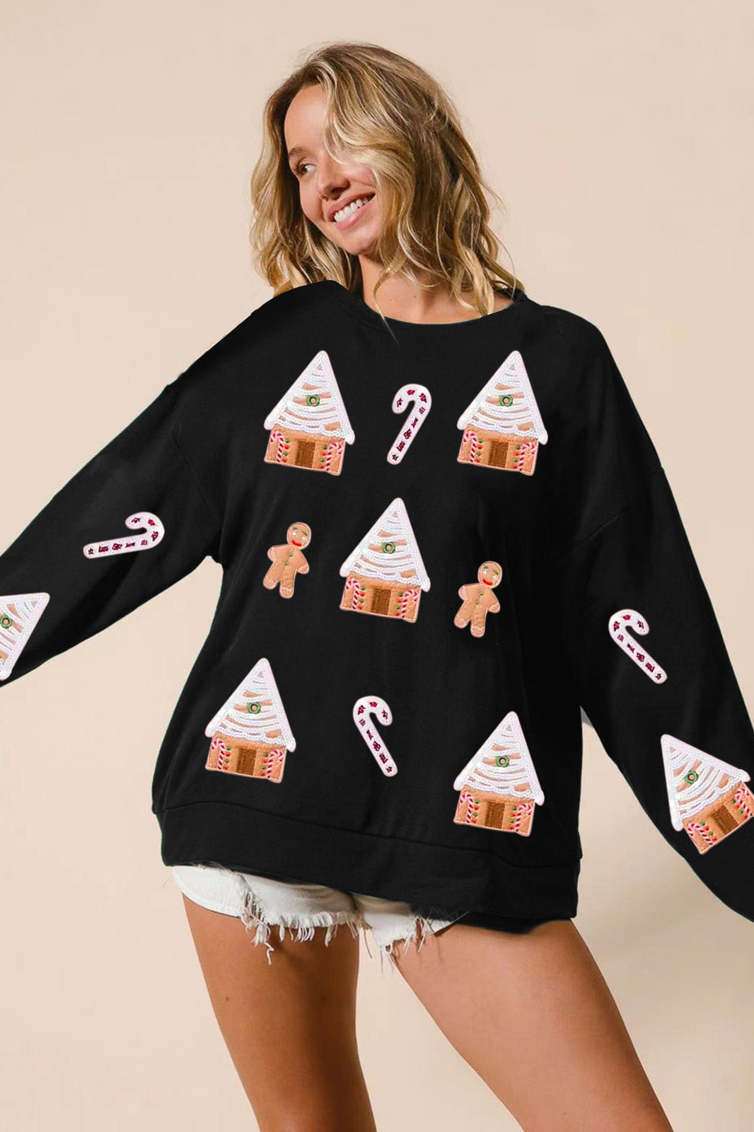 Sequin Gingerbread Man Christmas Top