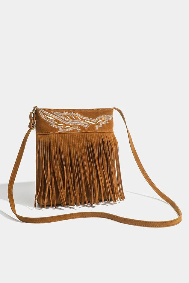 Borsa a tracolla con frange marroni da cowboy western