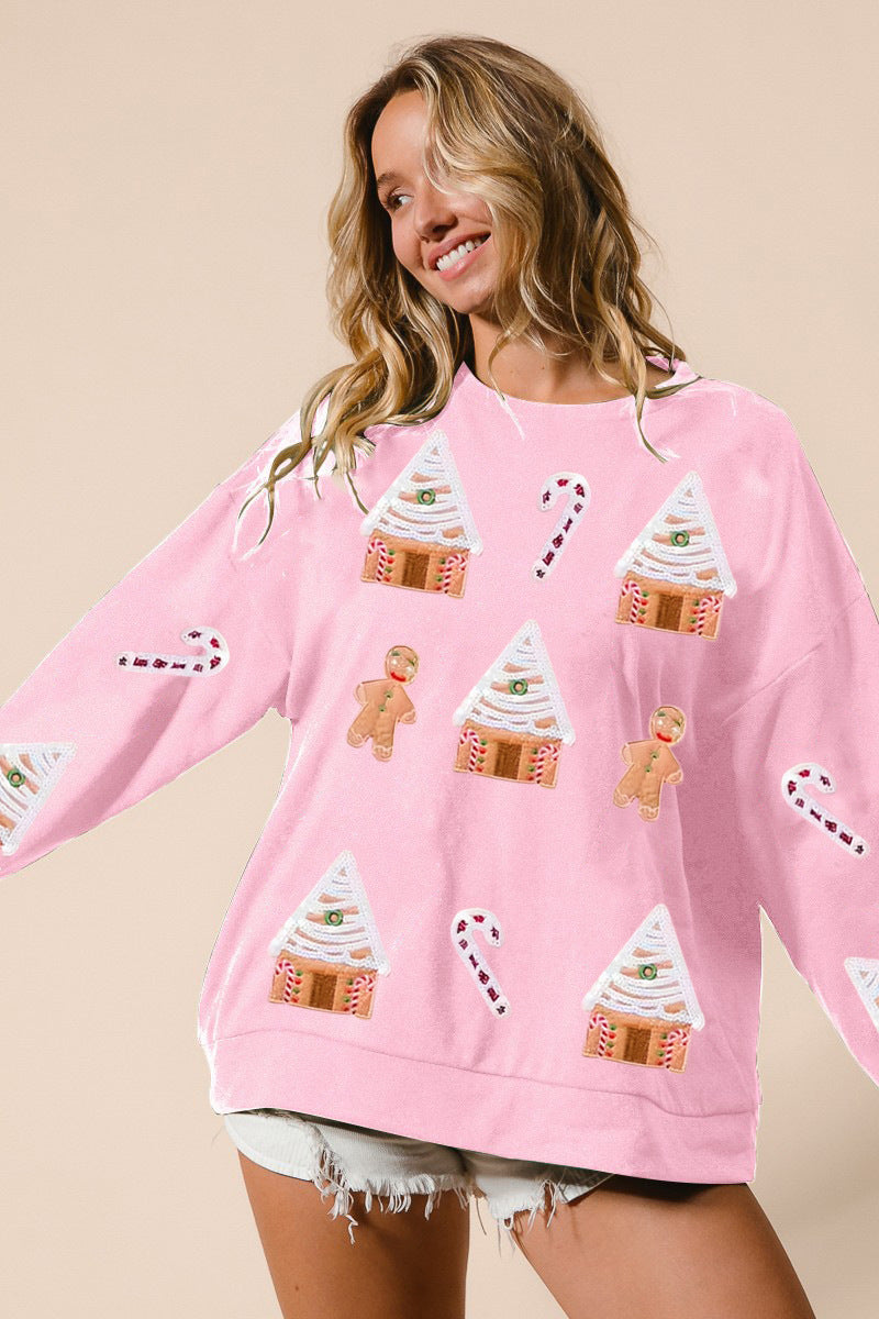 Top di Natale con Gingerbread Man in Paillettes