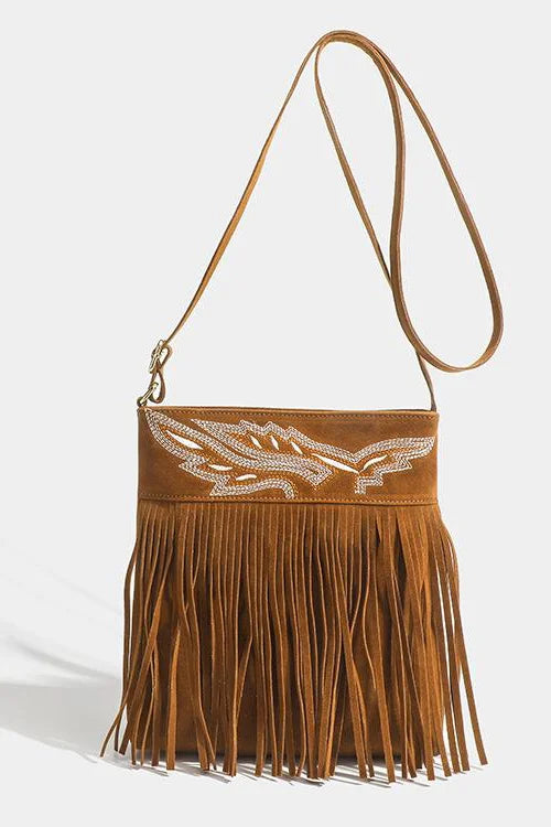 Sac bandoulière à franges marron style cowboy western