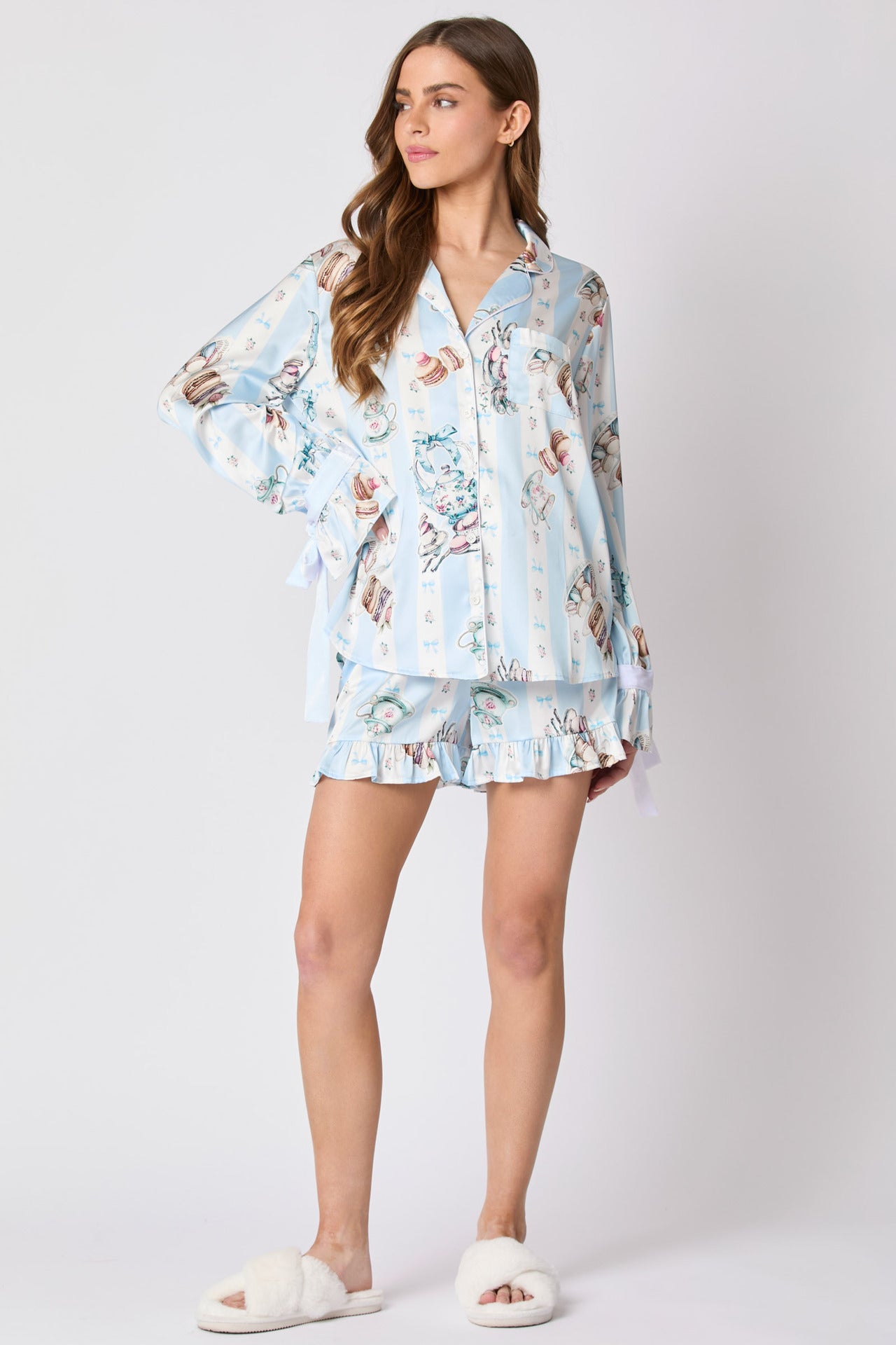 Tea Party Print Bow Tie Pyjama Set