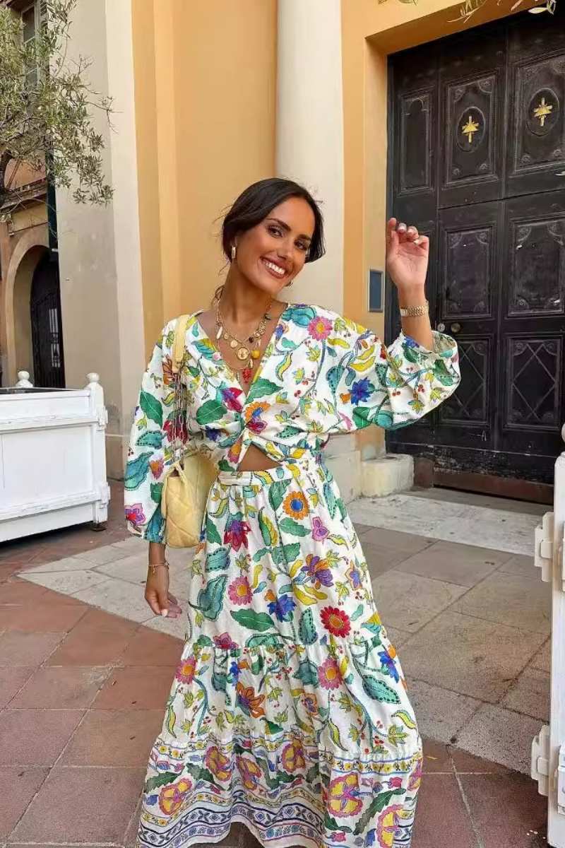 Vestido com estampa de manga lanterna