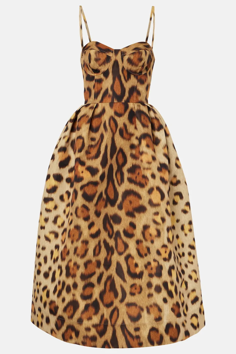 Animal-print Bustier Midi Dress