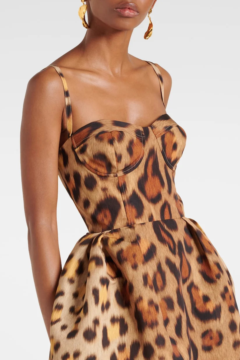 Bustier-Midikleid mit Animalprint