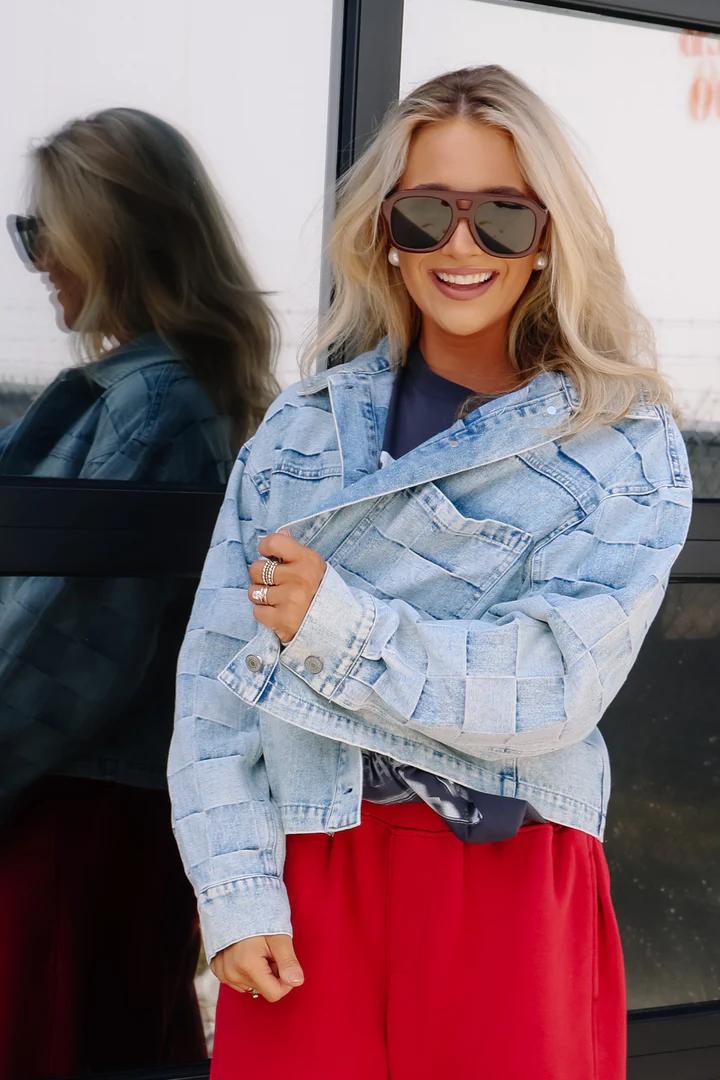 Patchwork Print Denim Cropped Jacket