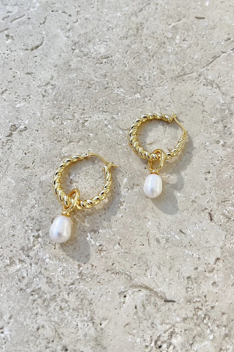 Twist Pearl Drop Øreringe - Guld/Perle