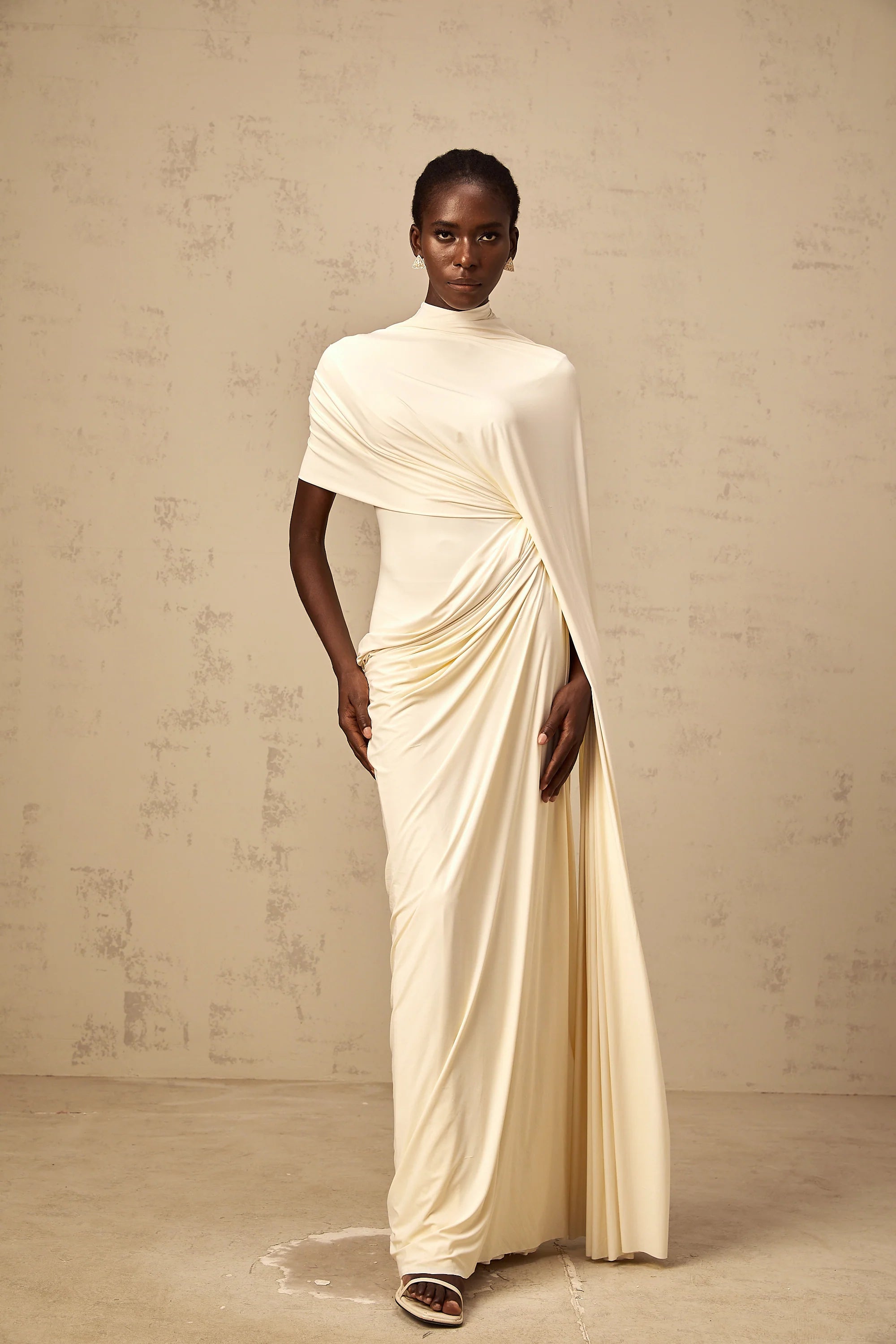 Elegant Draped High Neck Maxi Dress