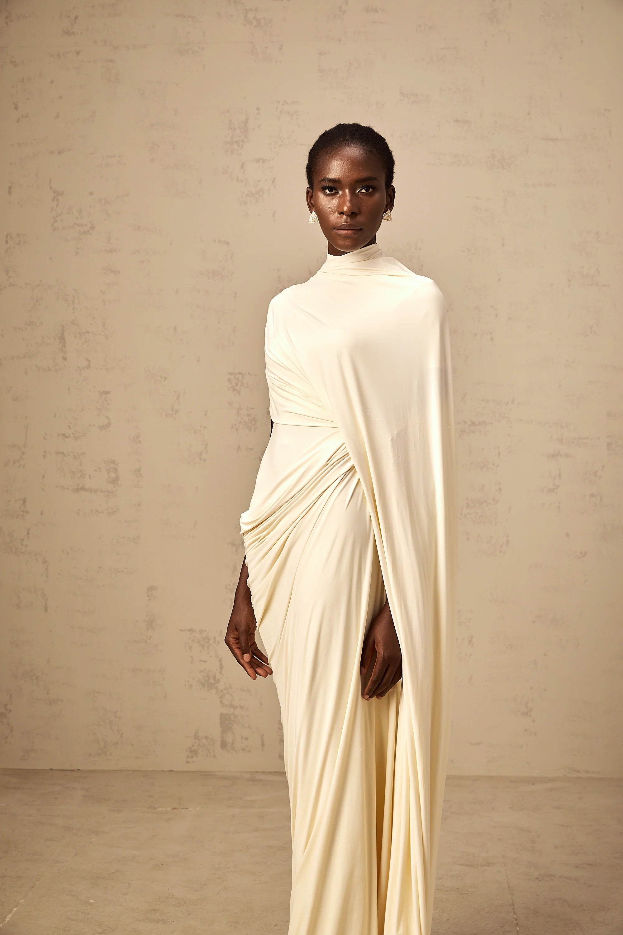 Elegant Draped High Neck Maxi Dress