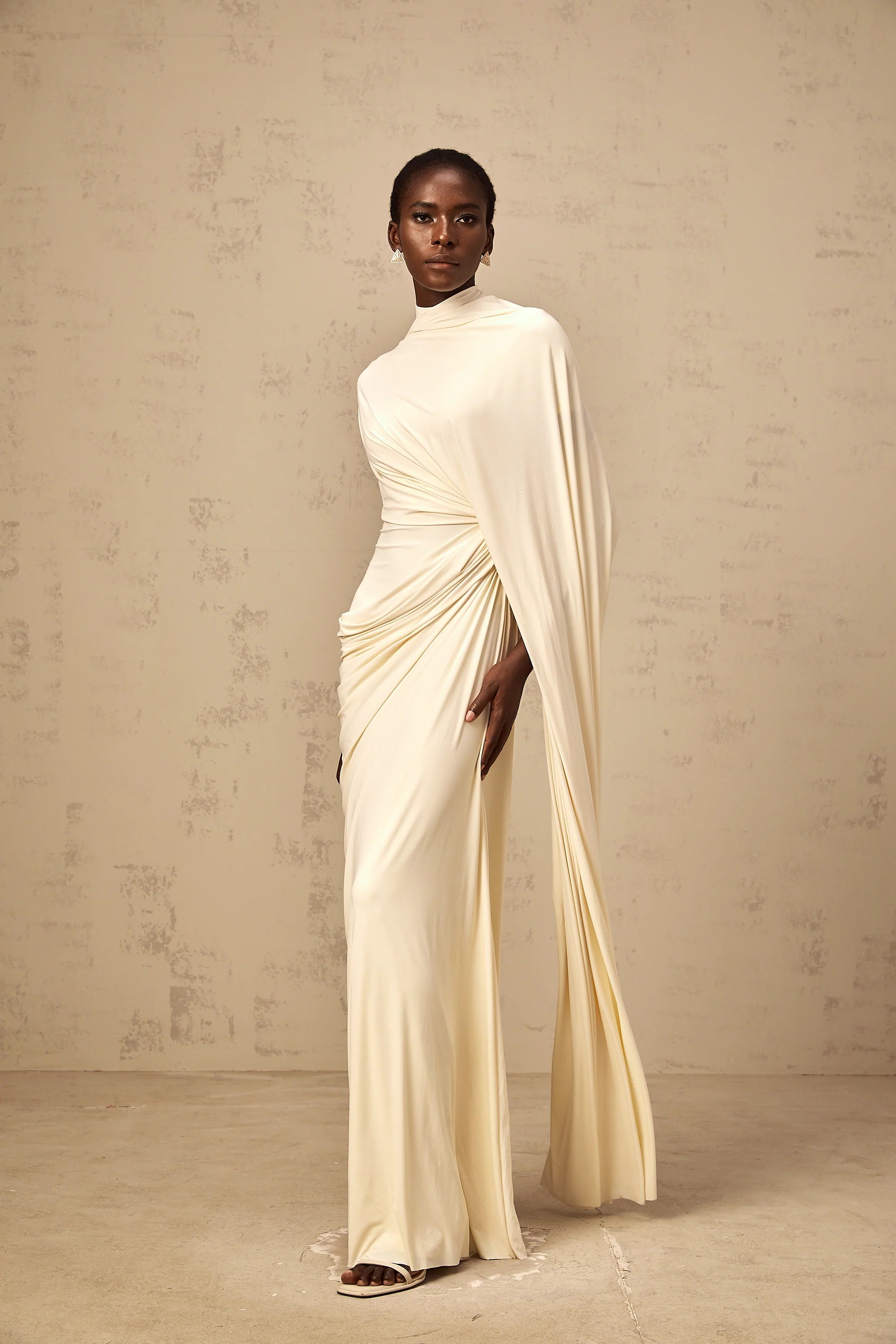 Elegant Draped High Neck Maxi Dress