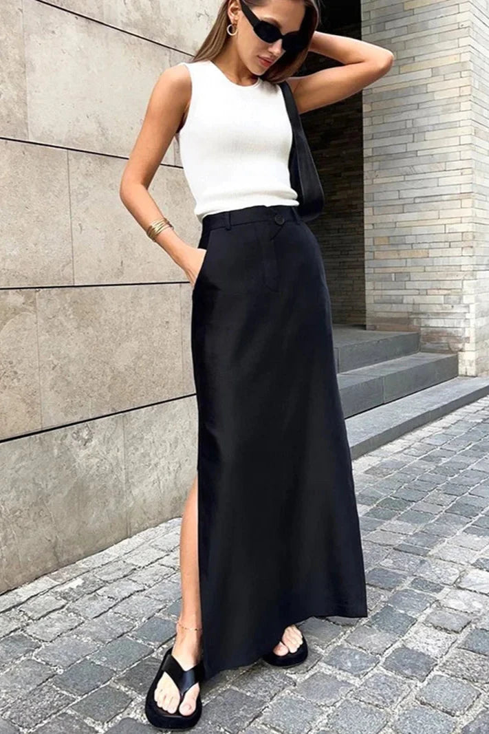 Høst Maxi High Waist Slit A-linjeskjørt