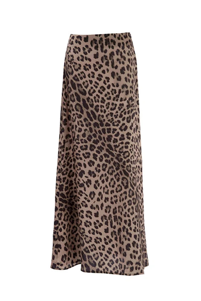 Fréijoer Maxi Leopard Héich Taille Flare Rock