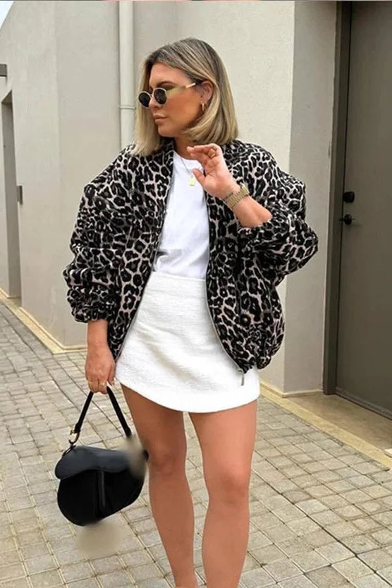 Retro frakke med leopardprint