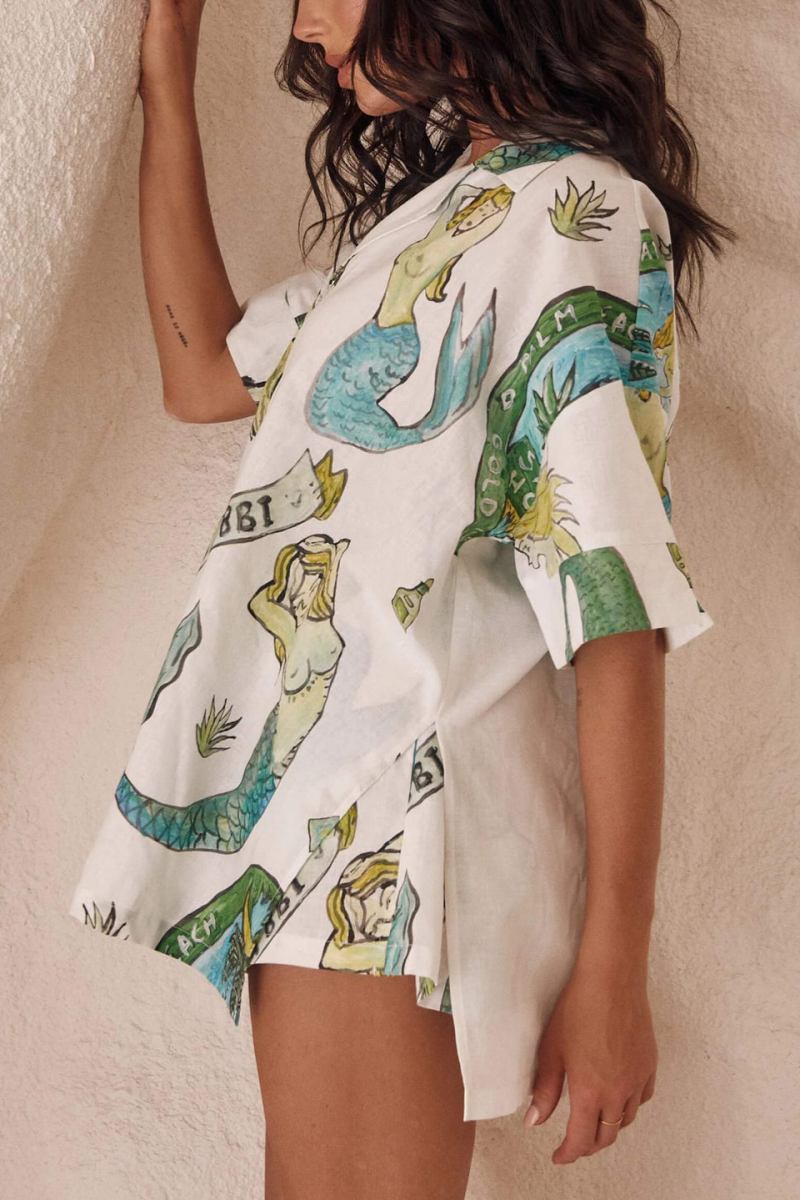 Holiday Mermaid Print lösa shorts i två delar