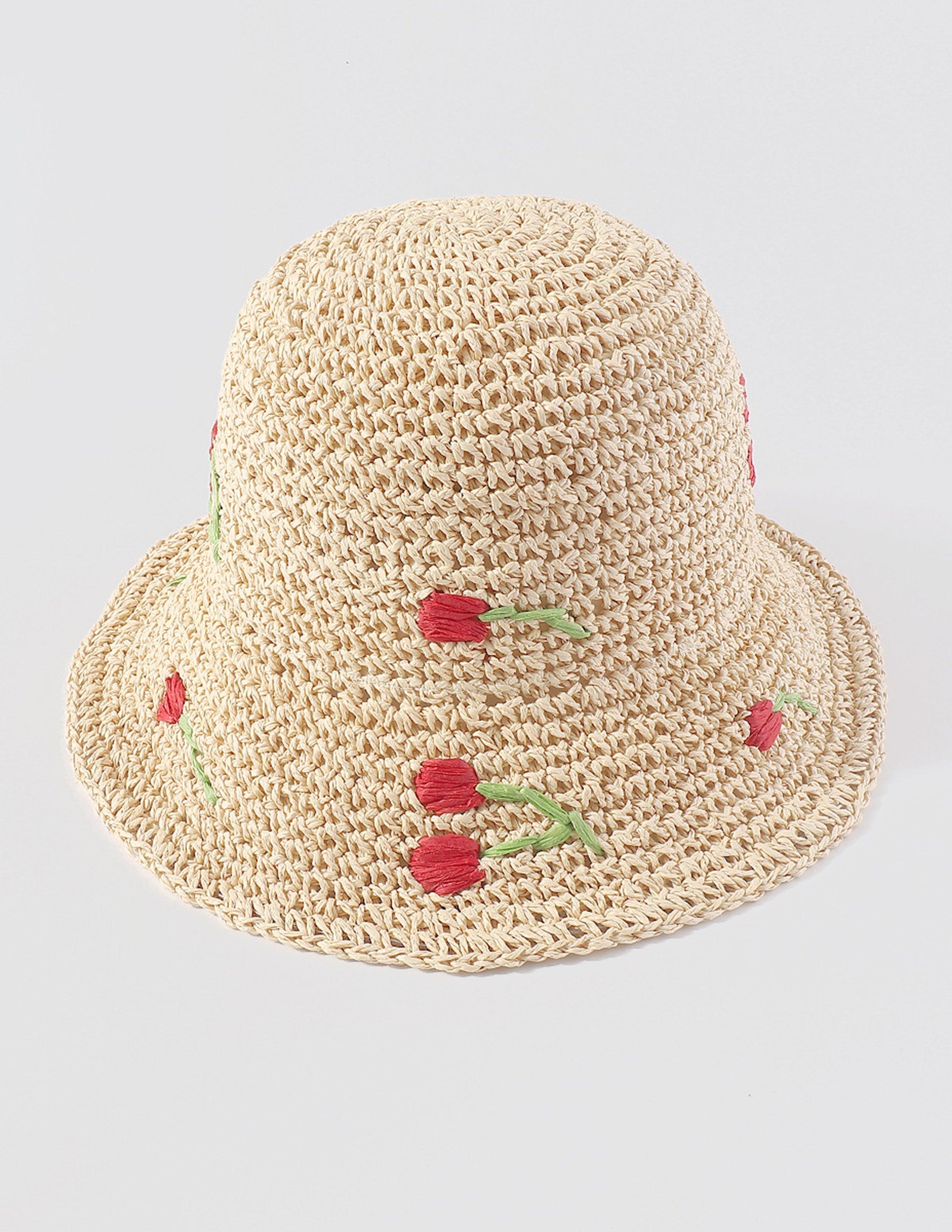 Chapeau bob tressé à fleurs
