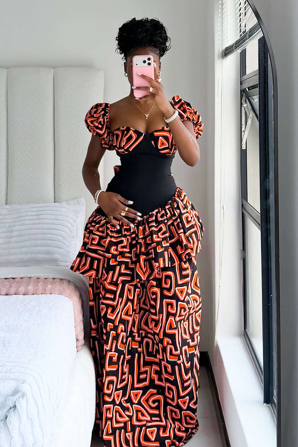 Maxi-jurk met Ankara-print en blote schouders