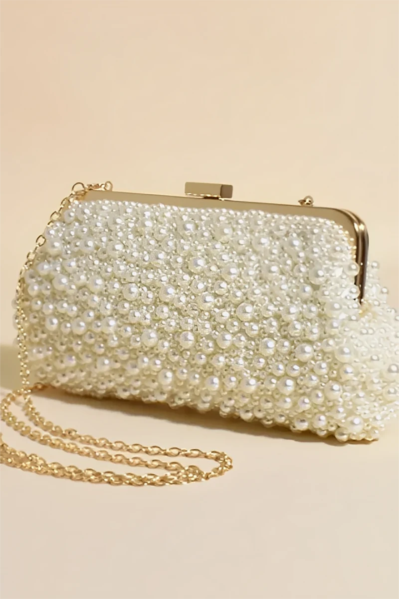 Norma Jean Faux Pearl Clutch - Crème/Goud