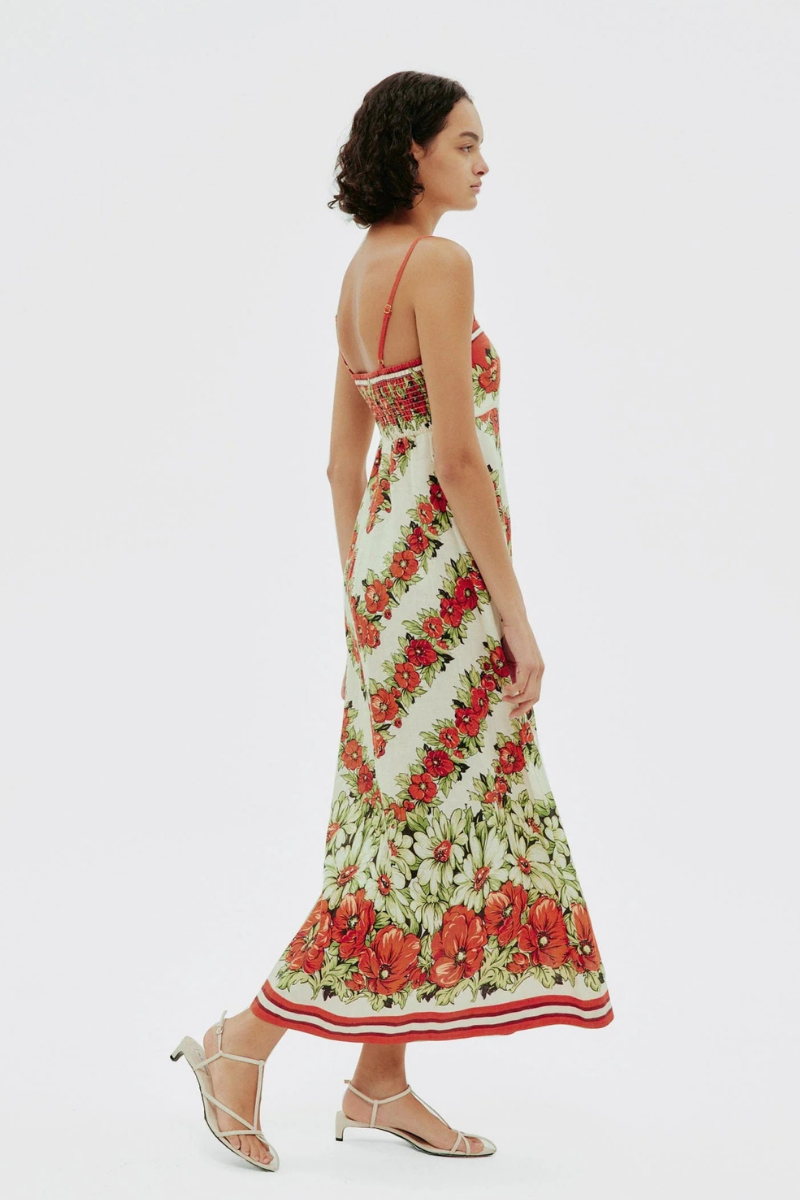 Tristane Spaghetti Floral Maxi Vestido Vermelho