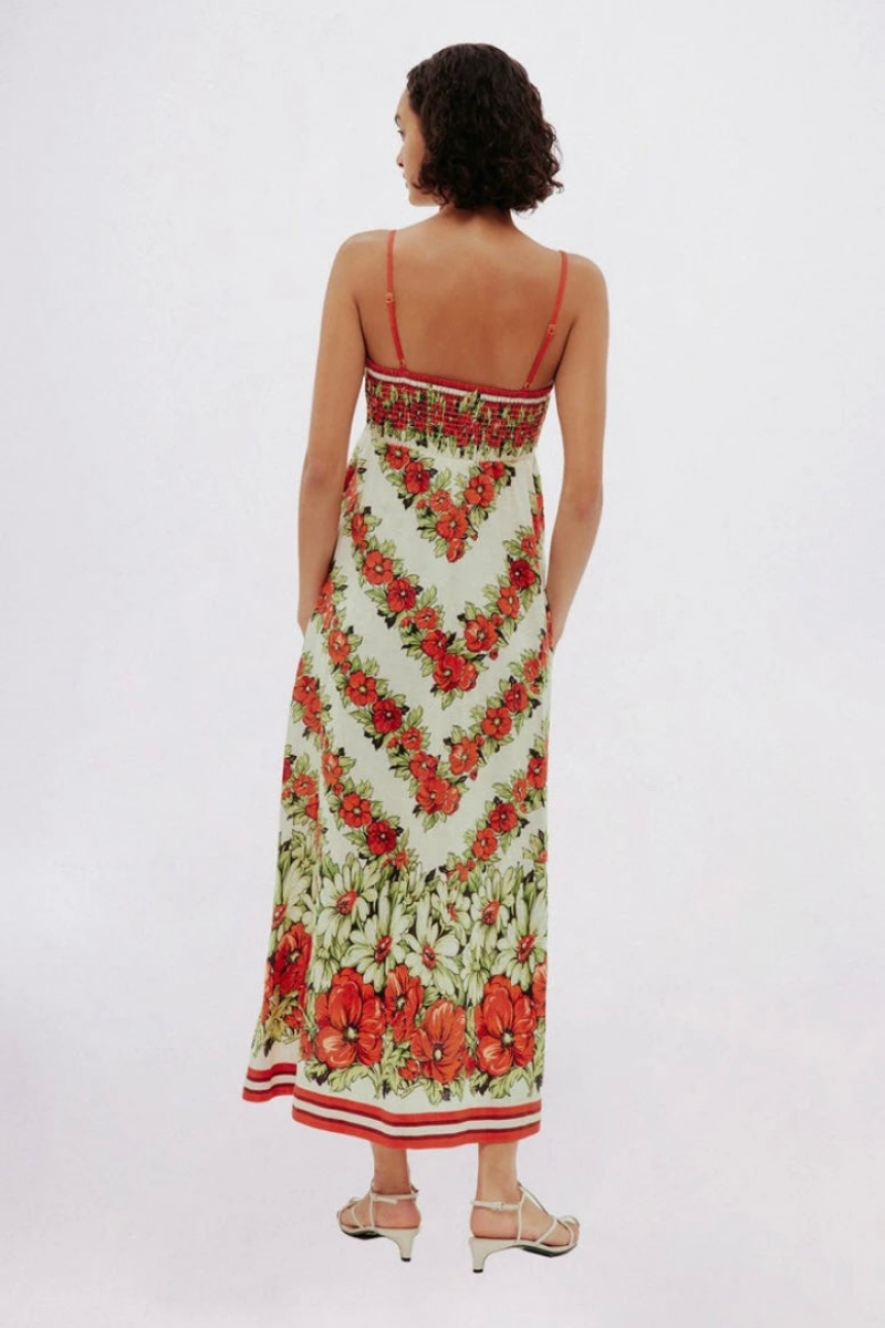 Tristane Spaghetti Floral Maxi Vestido Vermelho