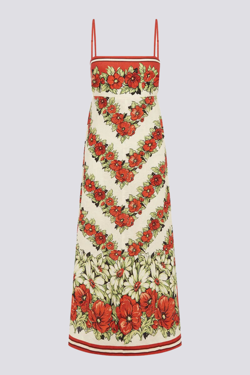 Tristane Spaghetti Floral Maxi Vestido Vermelho