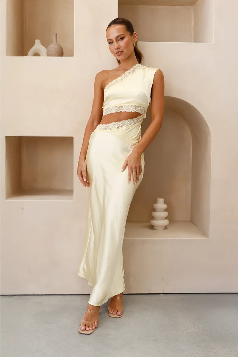 Emily One Shoulder Maxi Φόρεμα - Κίτρινο