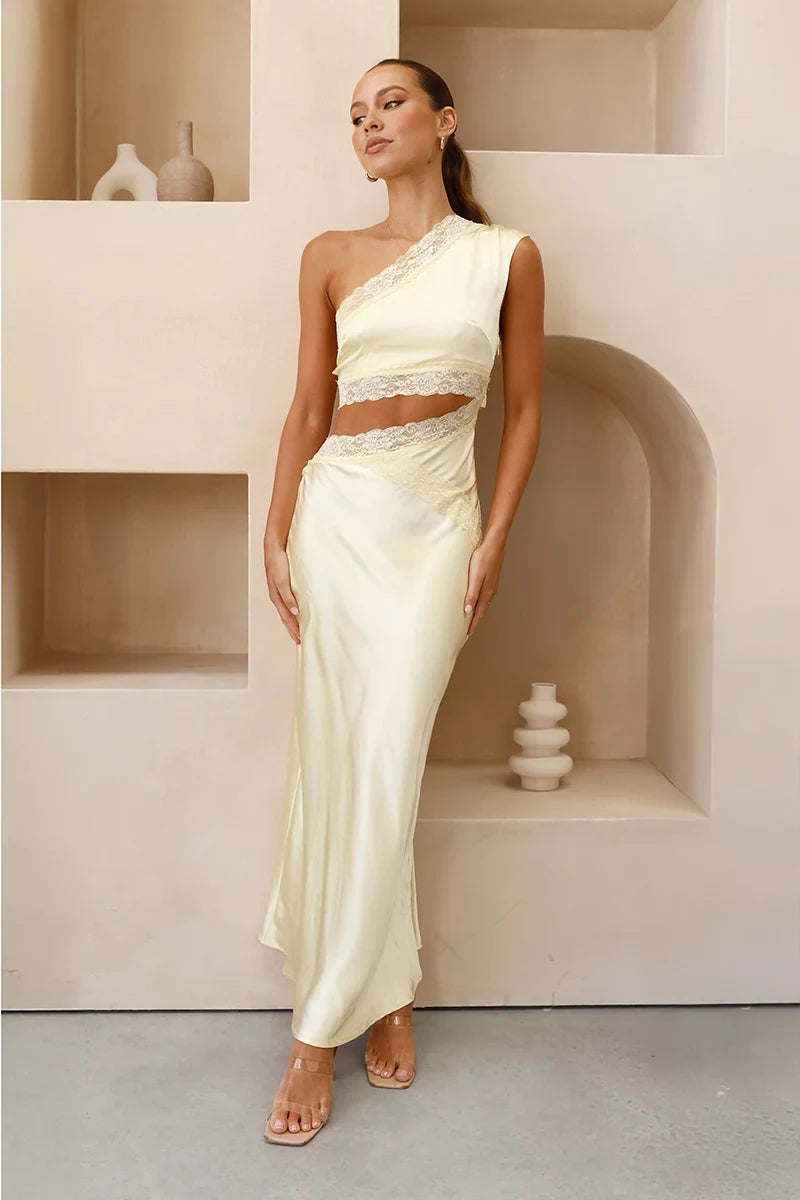 Emily One Shoulder Maxi Kleed - Giel