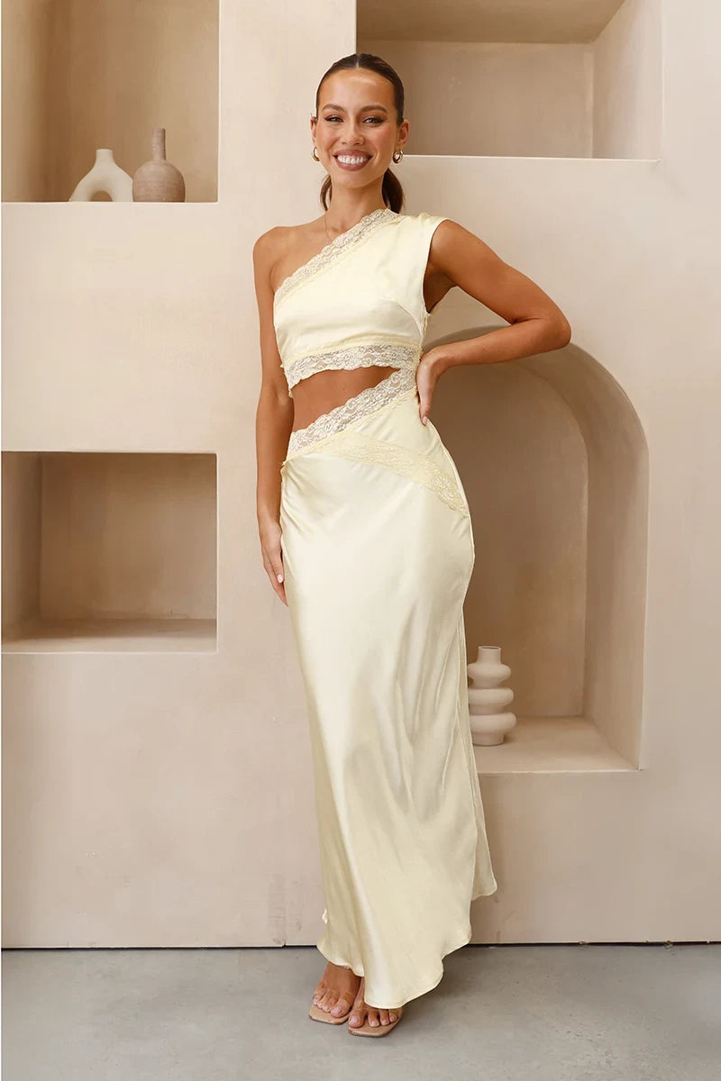 Emily One Shoulder Maxi Kleed - Giel