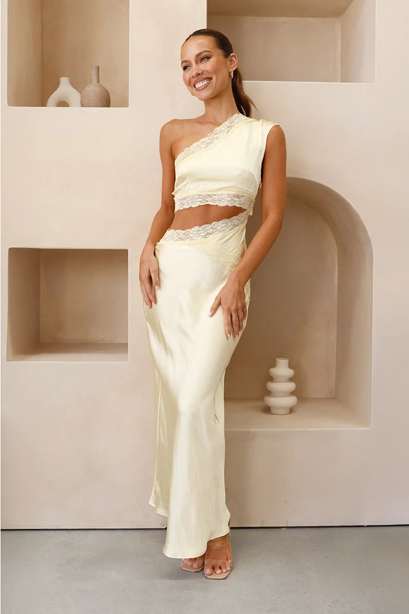 Emily One Shoulder Maxi Kleed - Giel