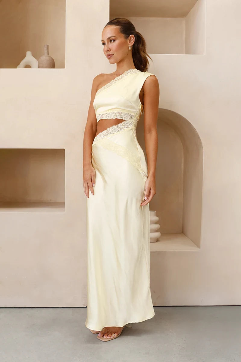 Emily One Shoulder Maxi Φόρεμα - Κίτρινο