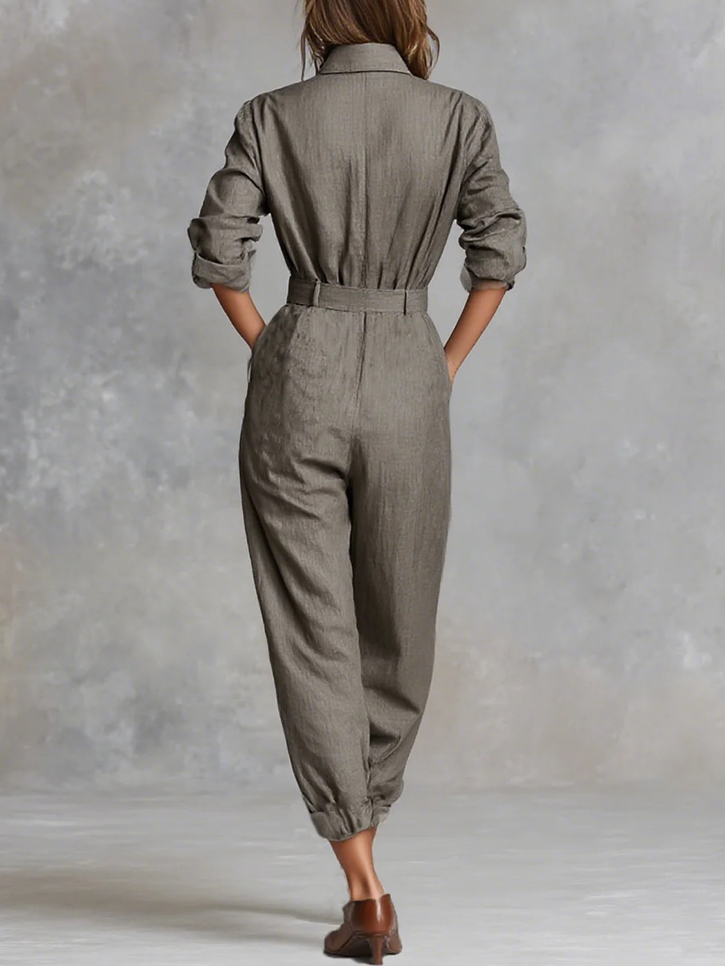Langermet jumpsuit i bomulls- og linblanding