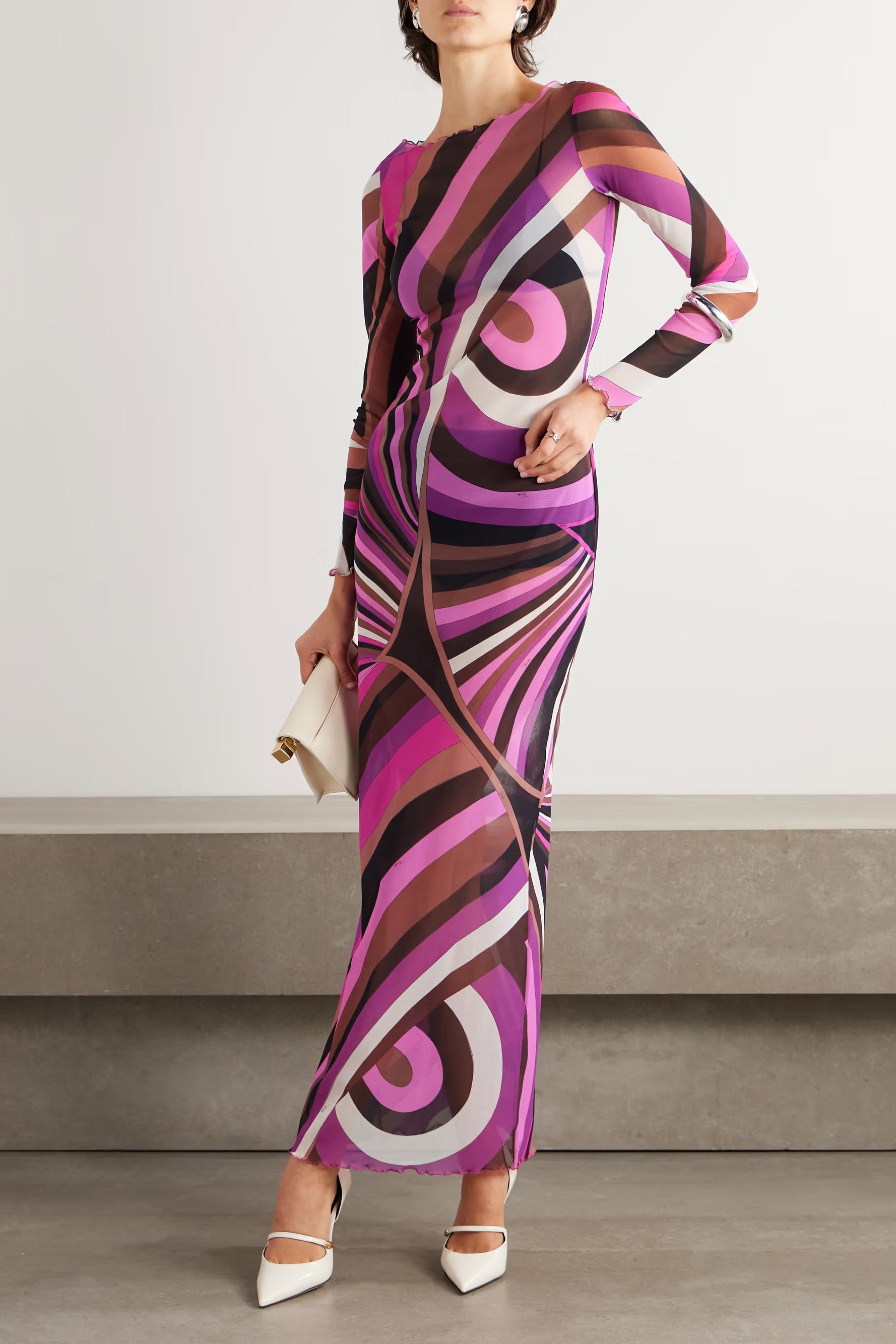 Maxi-jurk met geometrische print en geschulpte rand