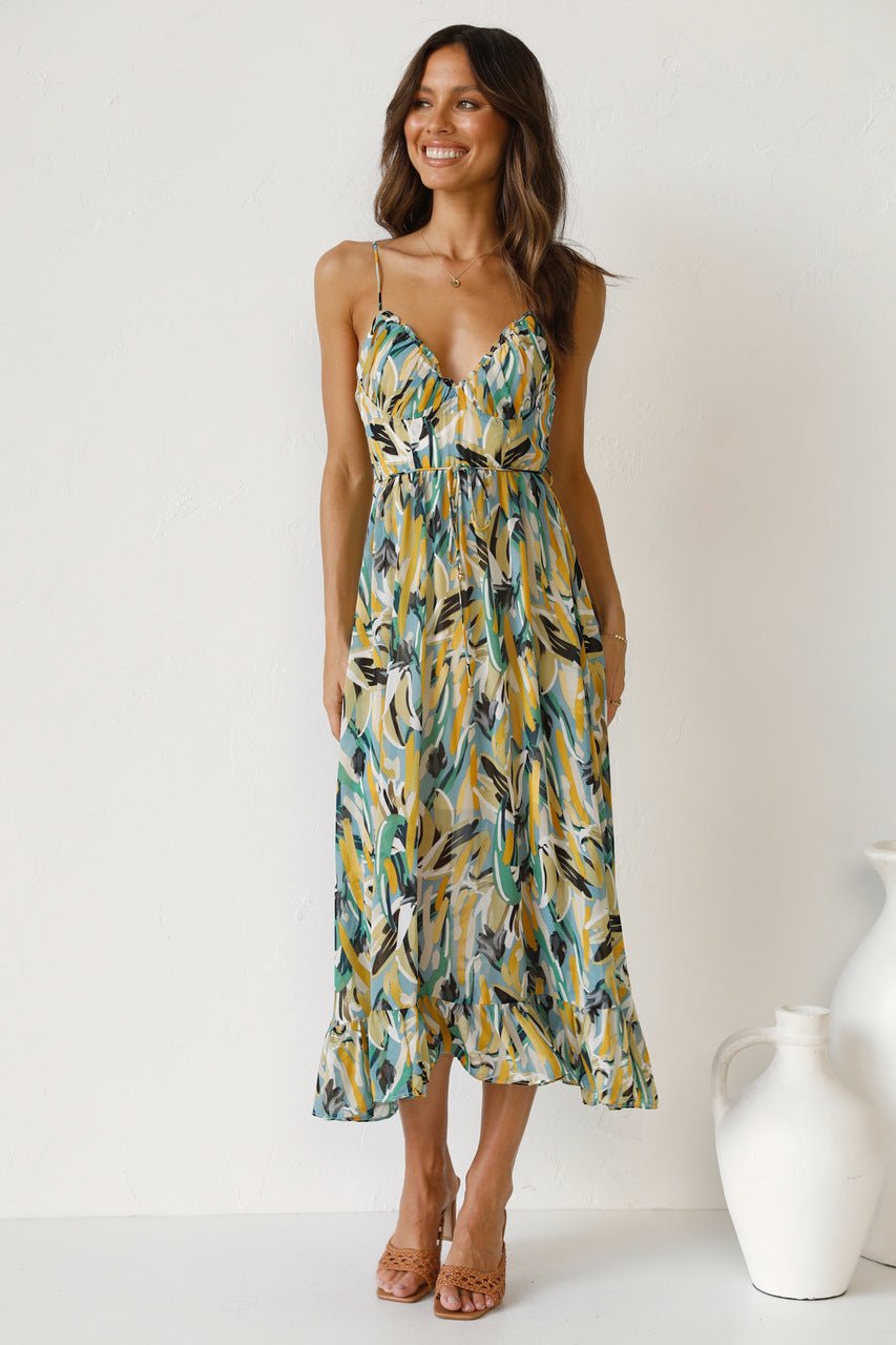 Adela gedréckt Ruffle Trim Midi Sundress