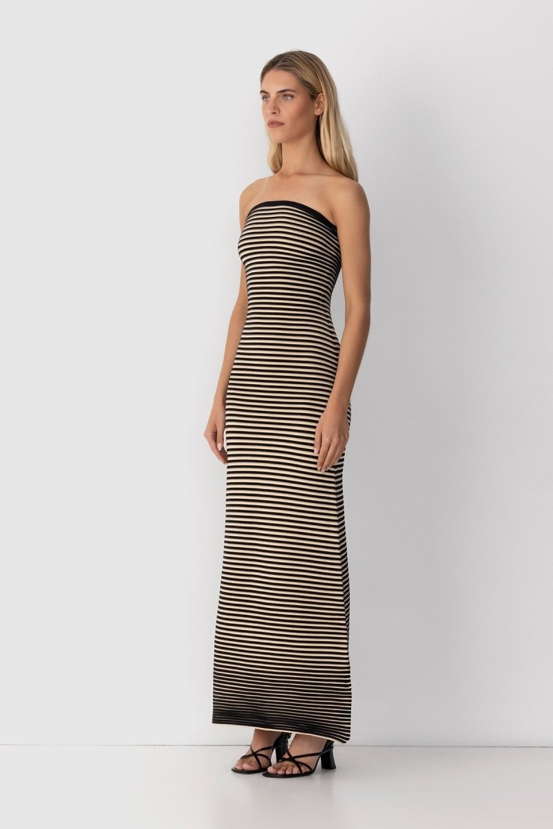 Adela Sleeveless Strip Knit Maxi Dress-Sunfere