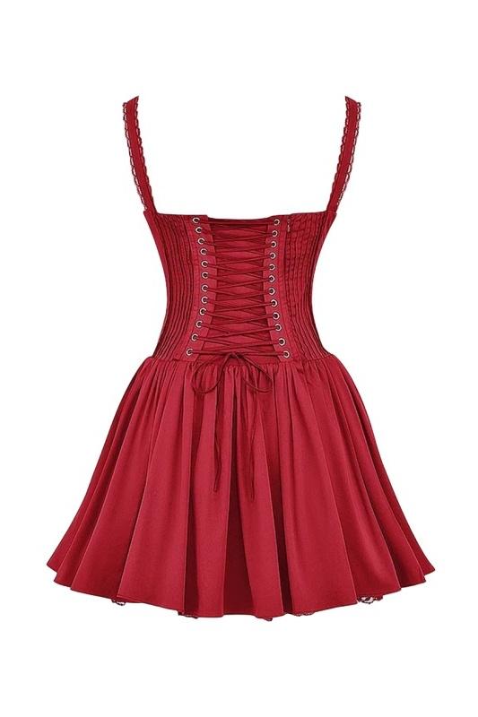 dresses - Agnes Lace Corset Mini Puff Dress - SD00207253189 - Red - S - Sunfere