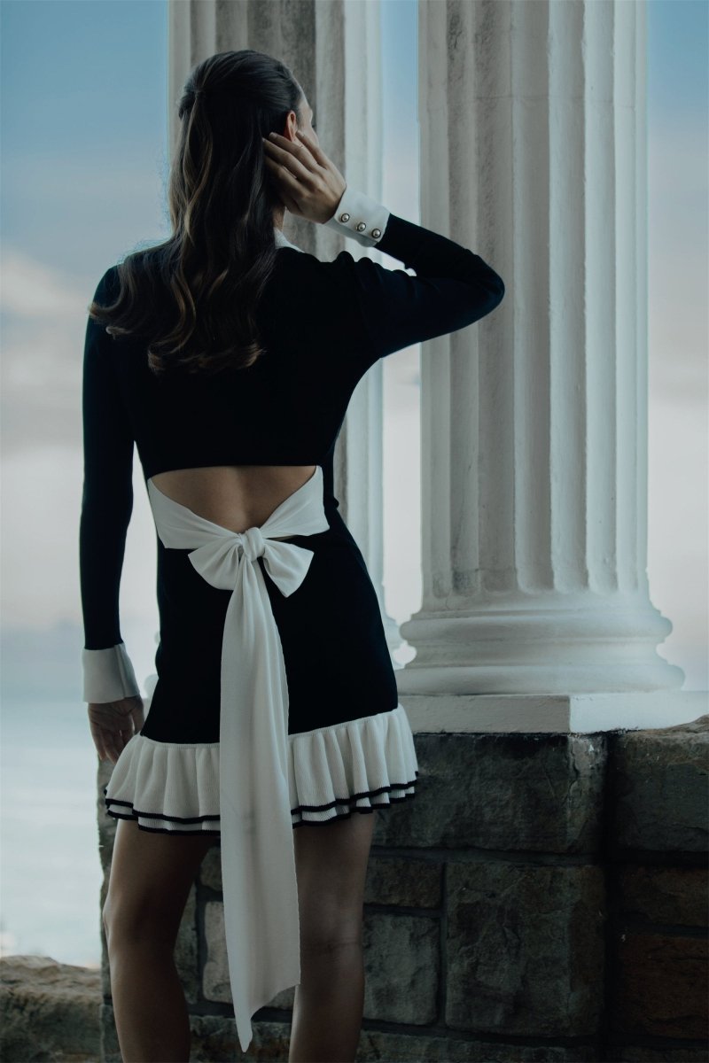 Μίνι πλεκτό φόρεμα Alexia Contrast Ruffle Bow