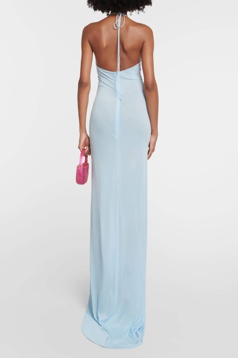 dresses-Alexia Halterneck Floral-appliqué Maxi Dress-SD00604122674-Blue-S - Sunfere