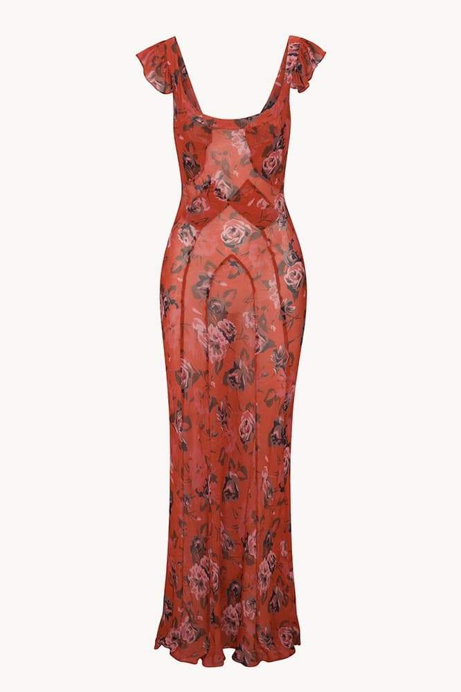 Alison Floral Printed U-Neck Maxi Dress