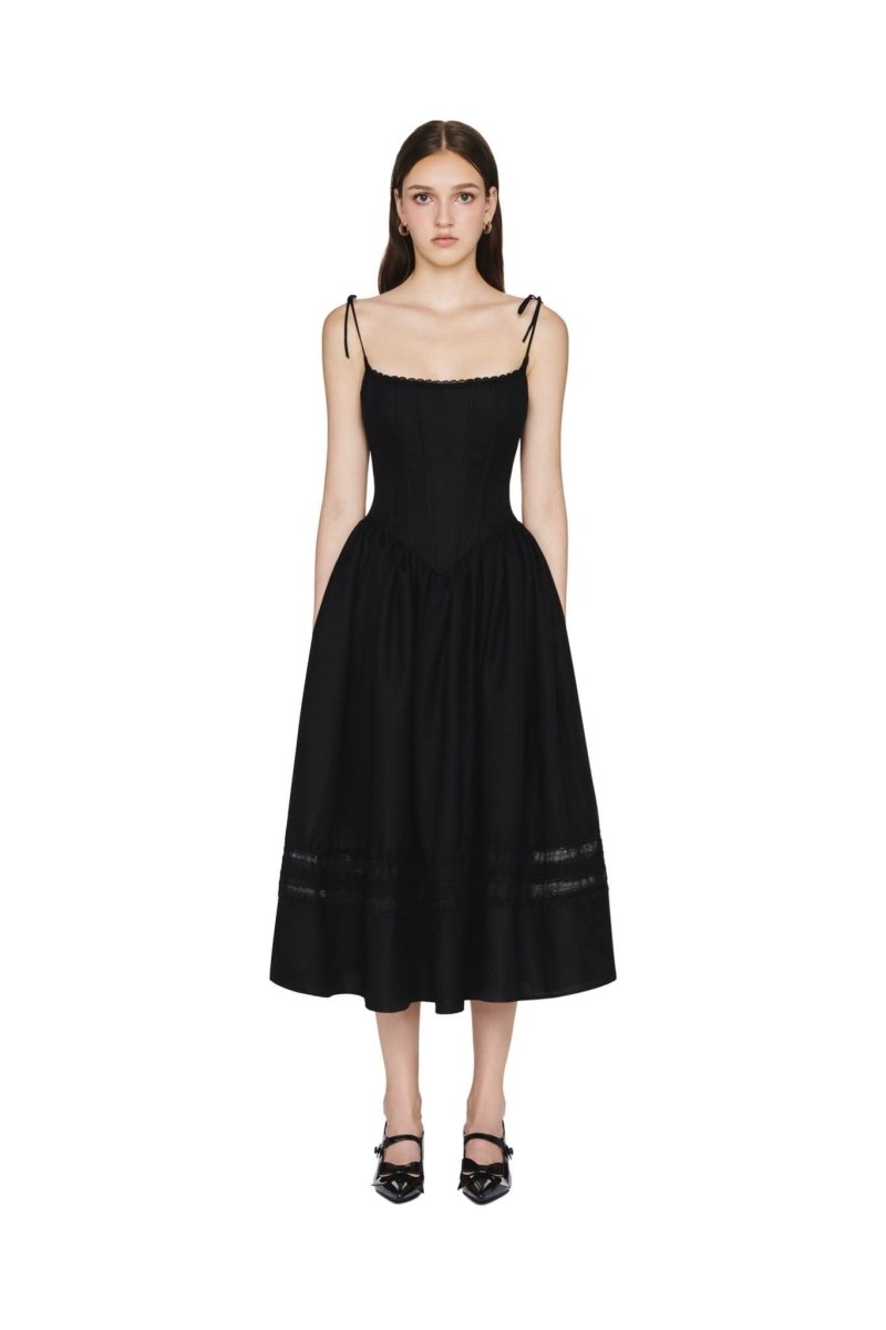 dresses - Alva Lace Trimmed A - line Midi Slip Dress - SD00207253182 - Black - S - Sunfere