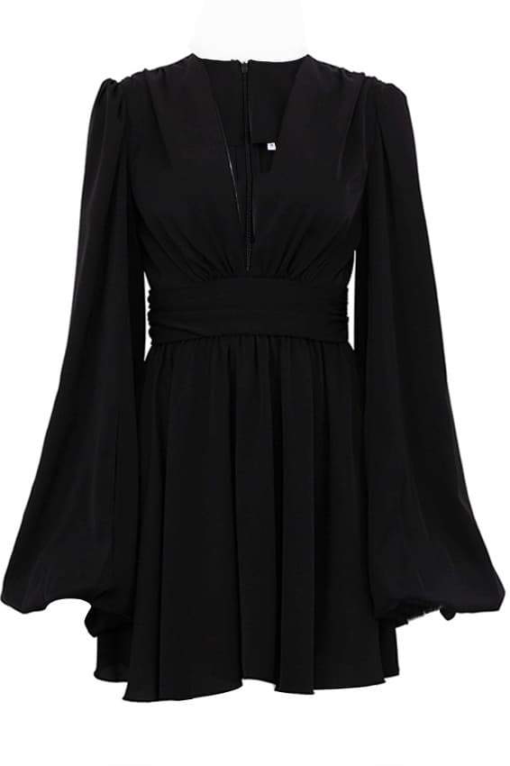 dresses-Amelia Deep V Neck Mini Dress-SD00604092653-Black-S - Sunfere