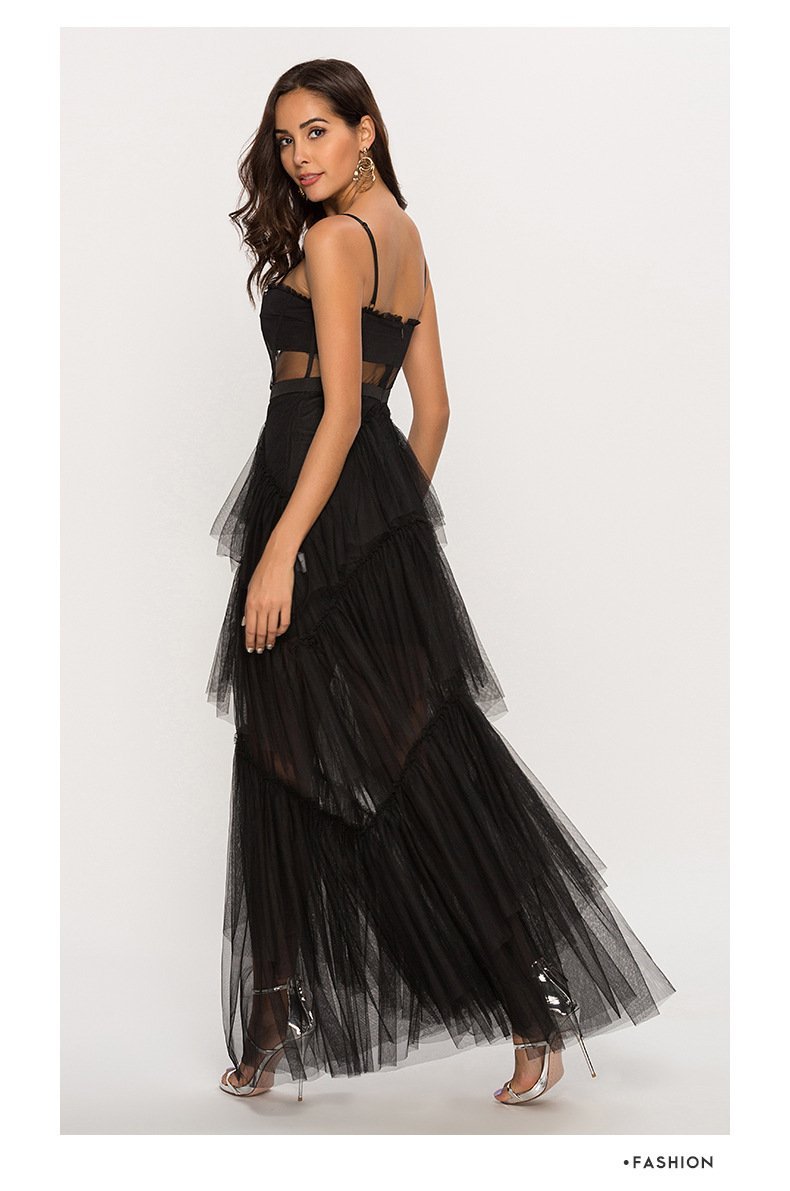 Arlene Corset Leayered Mesh Slip Maxi Dress