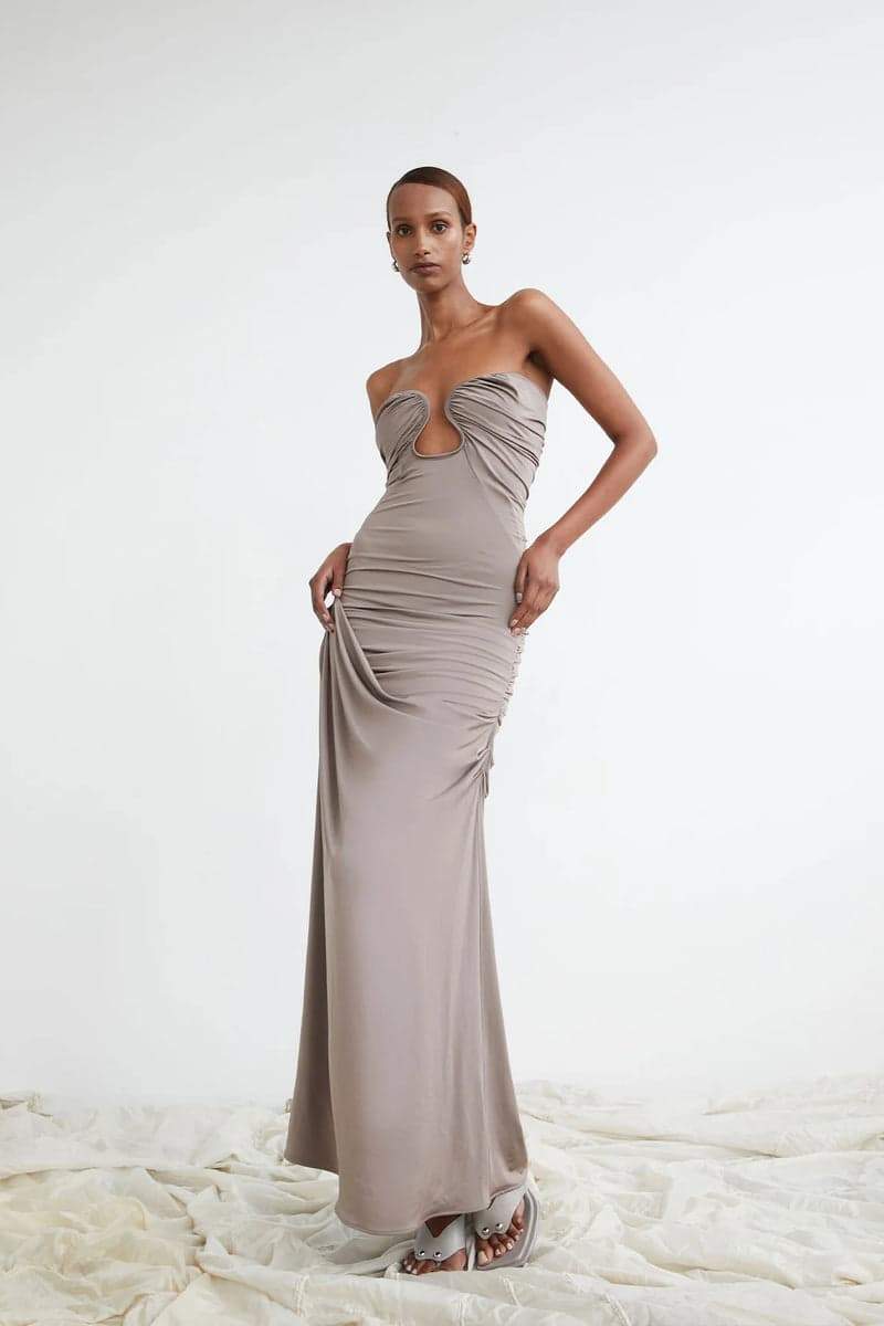 Arlene Ruched V-neck Maxi Dress-Sunfere